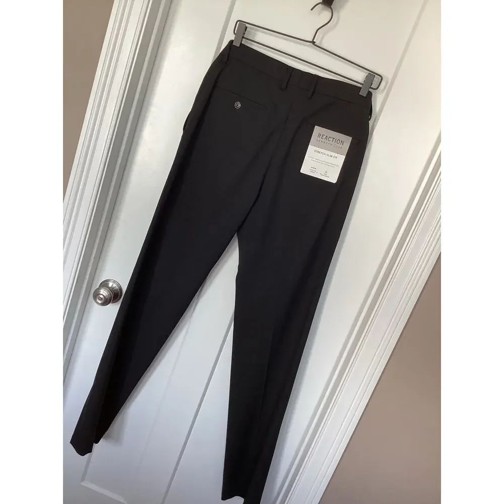 NWT Reaction Kenneth Cole Men's Slim-Fit Stretch Twill Dress Pants Black 32x34‎